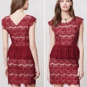 Anthropologie Red Lace Peplum Mini Dress